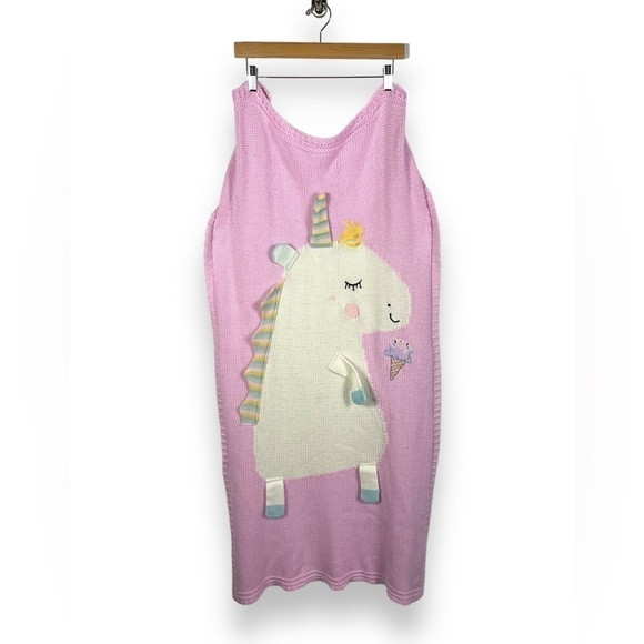 Handmade Unicorn 3D Knit Daycare School Naptime Blanket, Pink, Size 48x25 inches - Picture 1 of 10